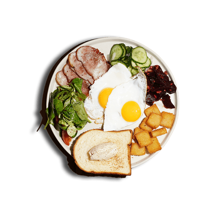 The big breakfast with baked ham